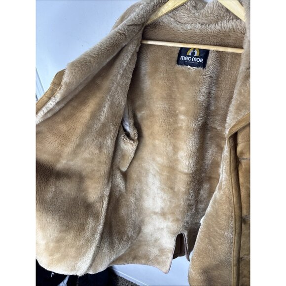 Vintage Mac Mor Suede Shearling Coat Tan Lambskin Western Men L Dmg - Picture 10 of 10